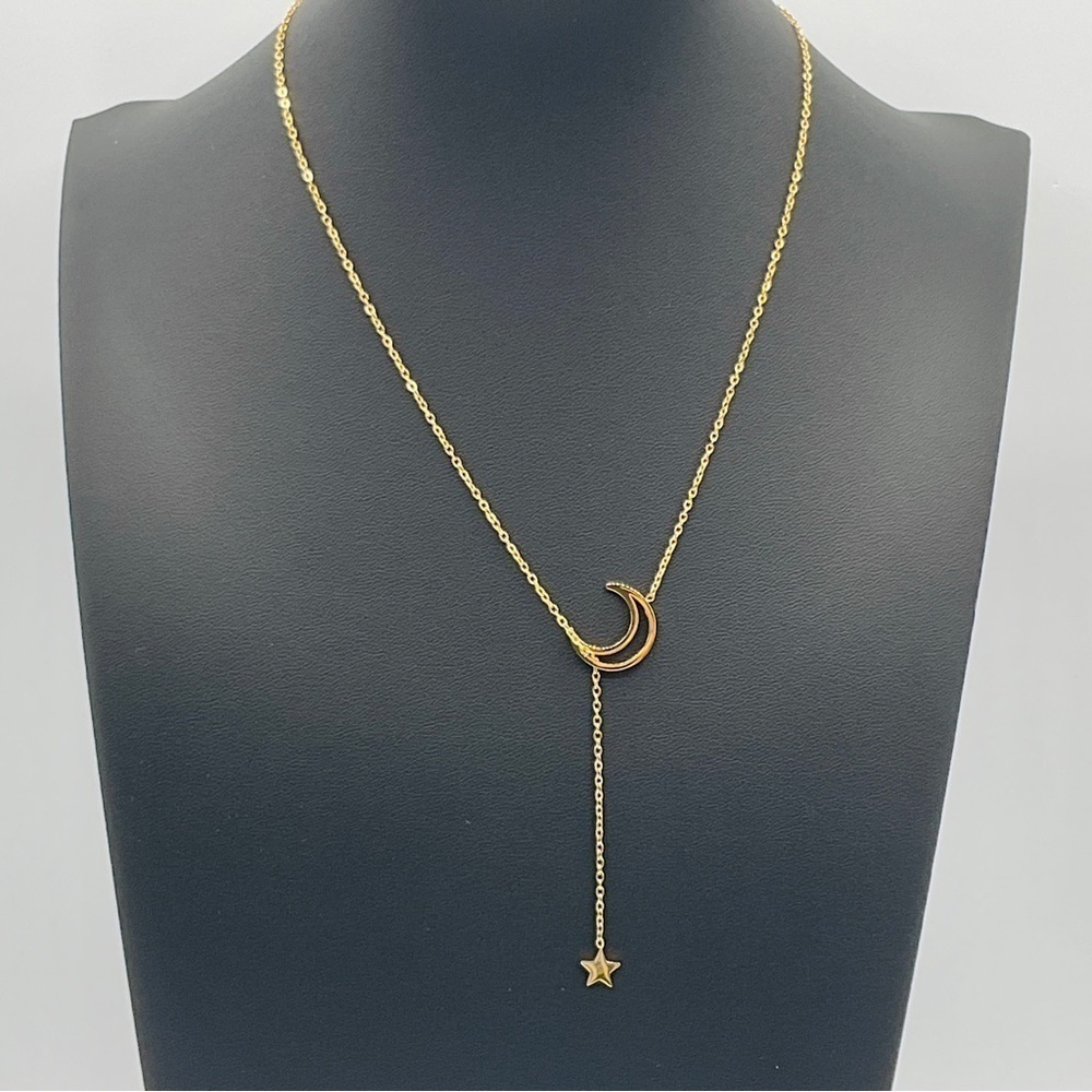 Star Moon Necklace 14k Yellow Gold Plated Stainless Steel Dainty Chain Tassel
